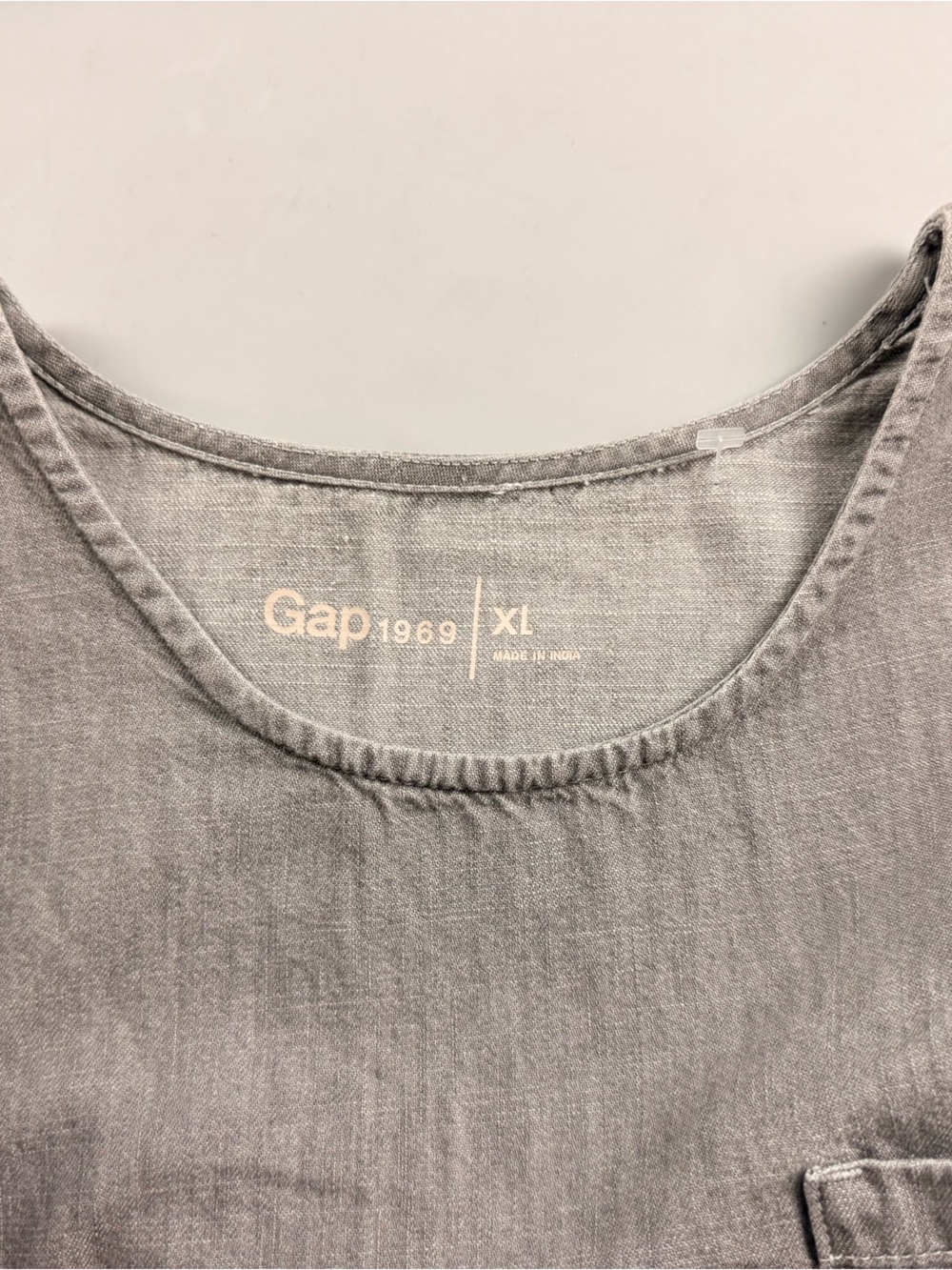 Gap 1969 Chambray Midi Swing Dress Gray Short Sleeve Pocket XL Minimalist - Picture 4 of 7